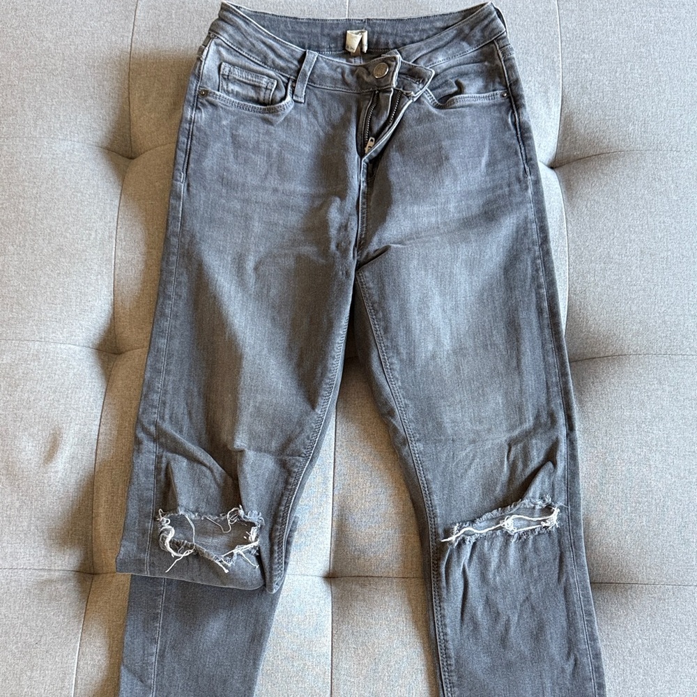Topshop Charcoal Ripped Ankle Jeans